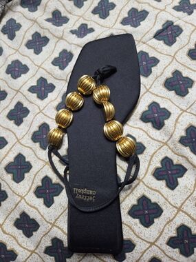 1 Jeffrey Campbell Black Sandal with Gold Ribbed Bead Straps